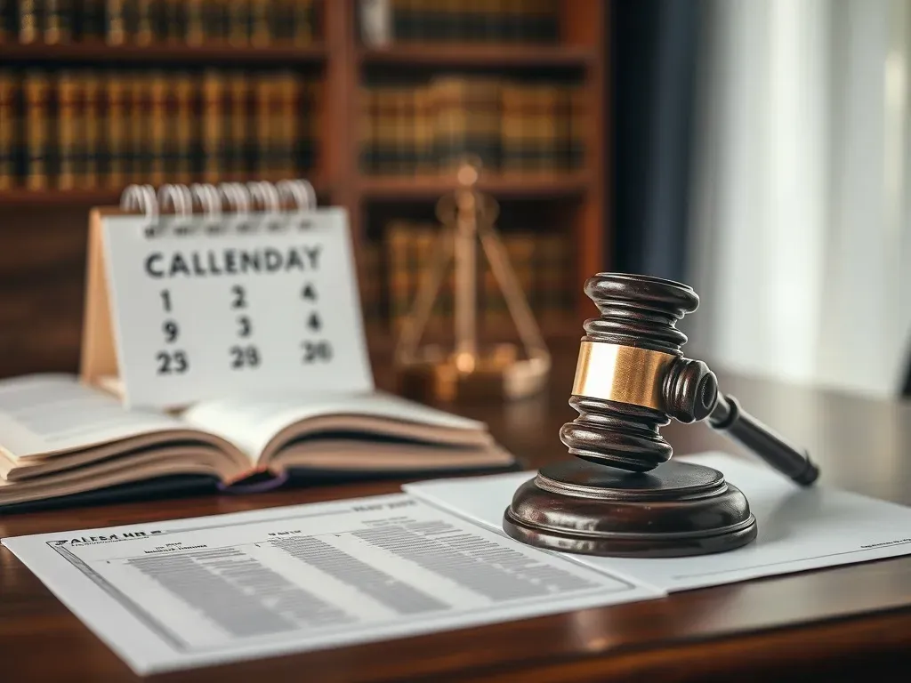 law documents on table, callendar narby