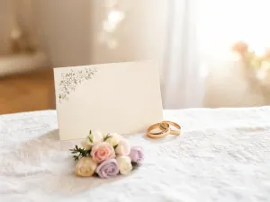 Elegancki tort z zapalonymi świeczkami i prezentem na stole, w tle uśmiechnięta kobieta tworząca ciepły, uroczysty nastrój.